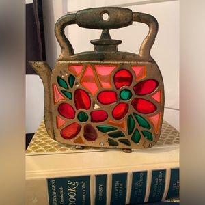 Vintage stained glass teapot metal napkin holder
